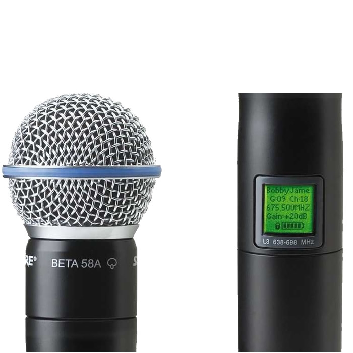 Shure UR2/BETA58 Dahili Vericili BETA 58A El Tipi Telsiz Mikrofon